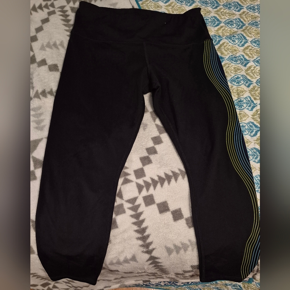 Xersion Women's Black Leggings with Vibrant Stripe